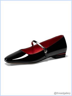 Mary Jane Flats Closed Square Toe Ballet Flat Dress Shoes Ankle Strap